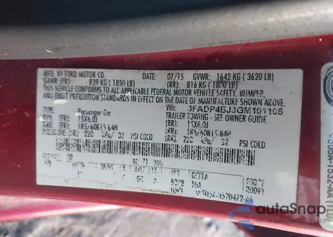 2016 Ford Fiesta Se z USA, uszkodzony, nr VIN 3FADP4BJ3GM101105